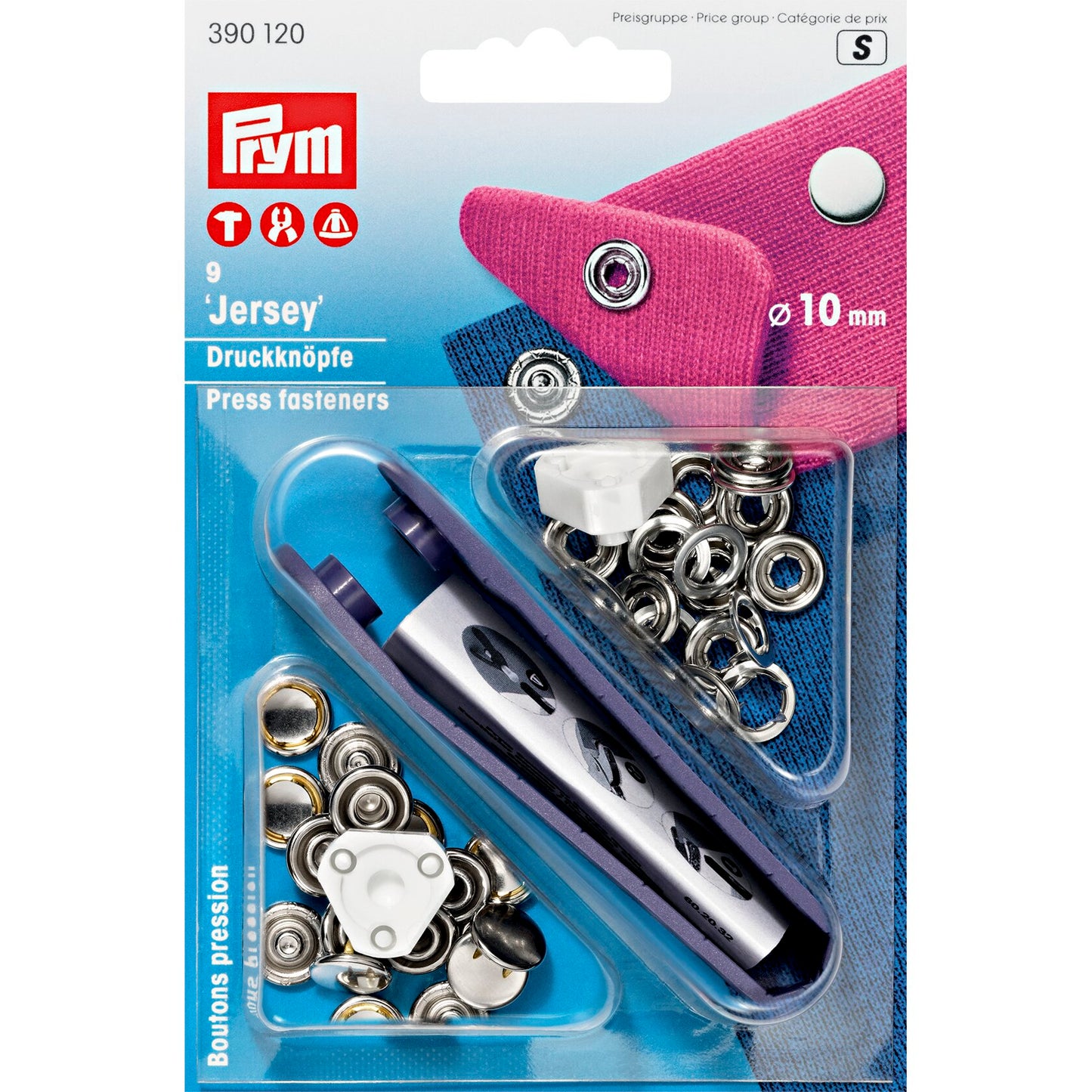 Non-sew press fastener jersey, smooth cap, 10mm, silver-coloured