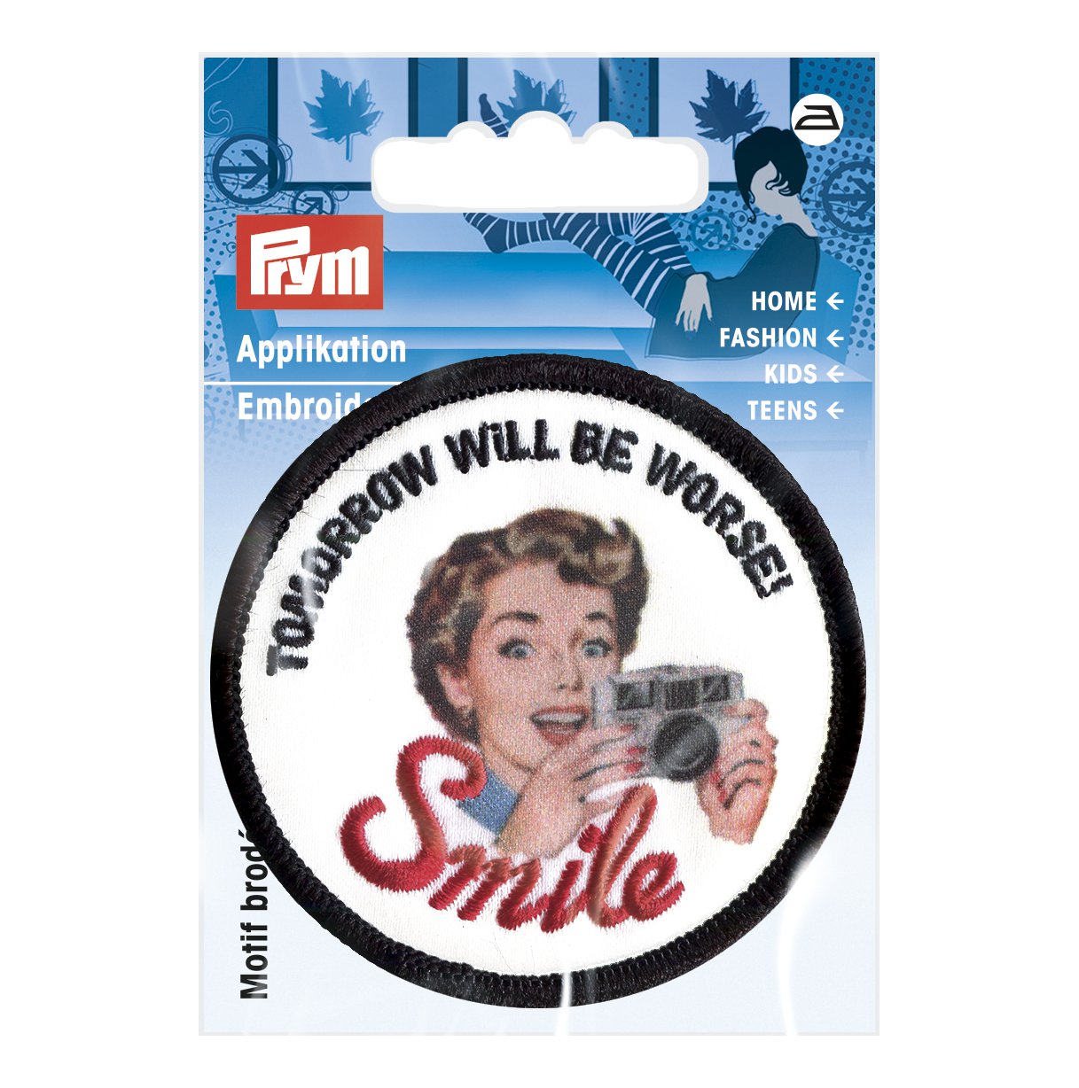 Appliqué retro SMILE white/black/red