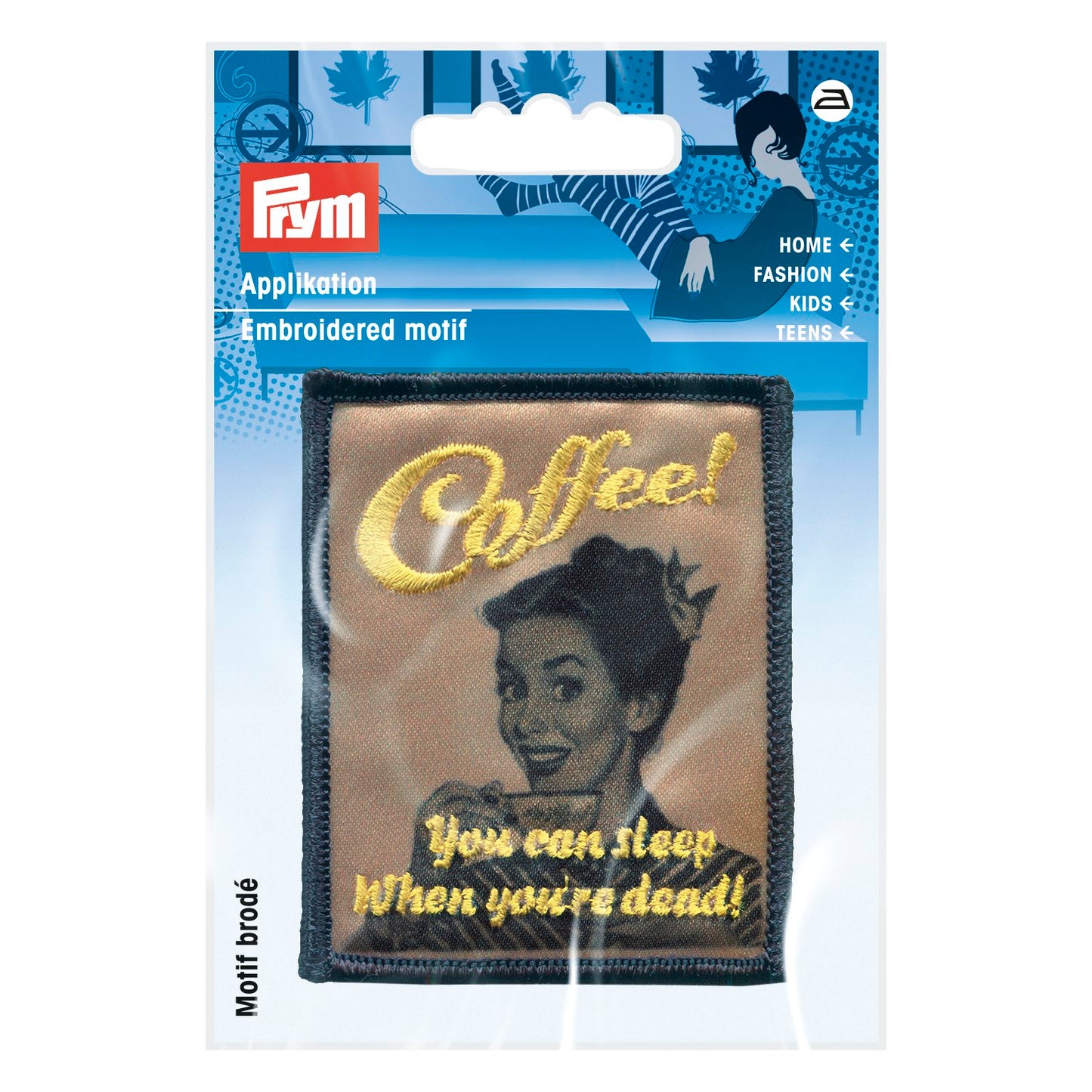 Appliqué Retro COFFEE, nougat/yellow