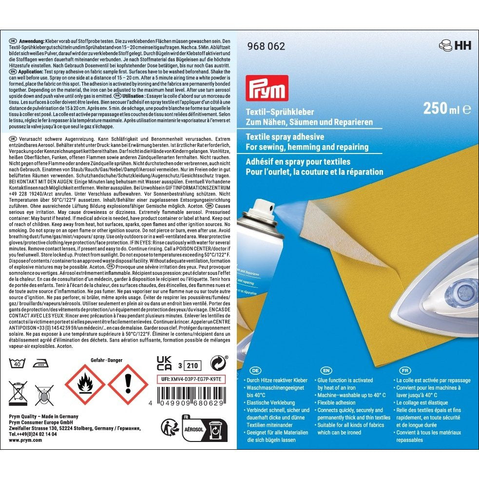 Textile spray adhesive aerosol DE/GB/FR