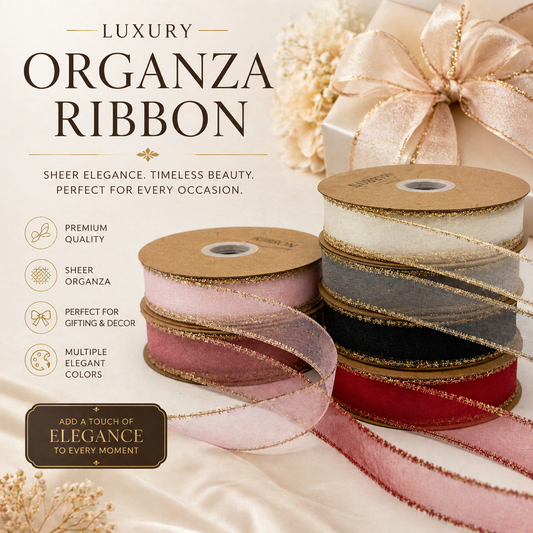 Elegant Organza Ribbon Collection with Gold Edges-25MM