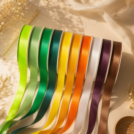 19mm Premium Double Face Satin Ribbon Purple, Green, Yellow, Orange, Brown Series