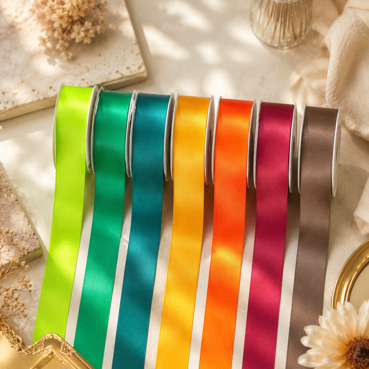38mm Premium Double Face Satin Ribbon Purple, Green, Yellow, Orange, Brown Series