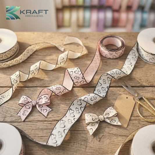 Elegant Heart Print Ribbon Roll -25MM