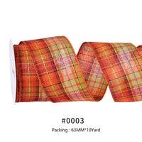 Fall Harvest Linen Burlap Plaid Wire Edge Ribbon (2.5Inch-63MM) 10Yards