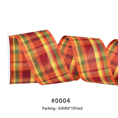 Fall Harvest Linen Burlap Plaid Wire Edge Ribbon (2.5Inch-63MM) 10Yards