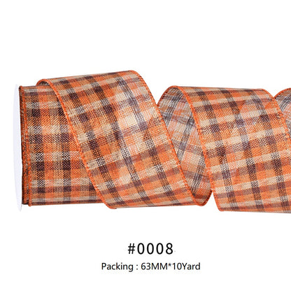 Fall Harvest Linen Burlap Plaid Wire Edge Ribbon (2.5Inch-63MM) 10Yards