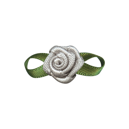 Turquoise Satin Ribbon with Flower Foliage Single Face Satin Bow (10pcs)