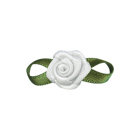 Turquoise Satin Ribbon with Flower Foliage Single Face Satin Bow (10pcs)