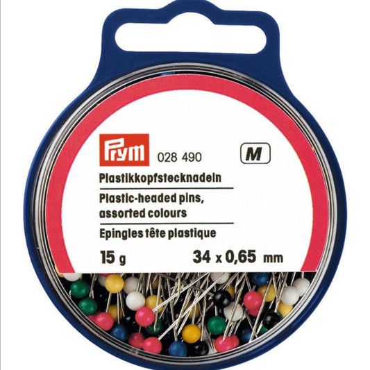 Plastic-headed pins, 0.65 x 34mm, multi-colour (15g)