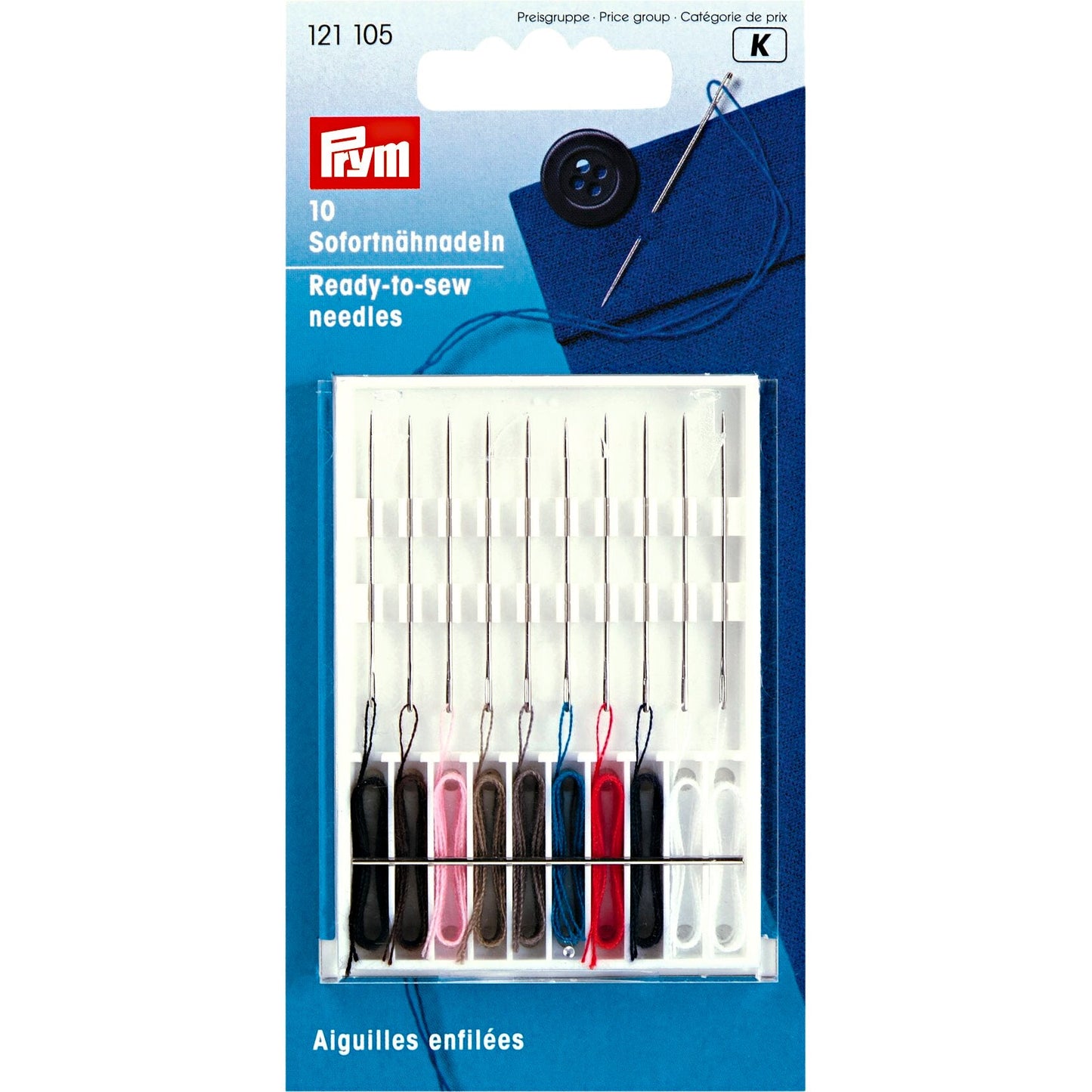 Instant sewing needles, 10 pieces, tin on card