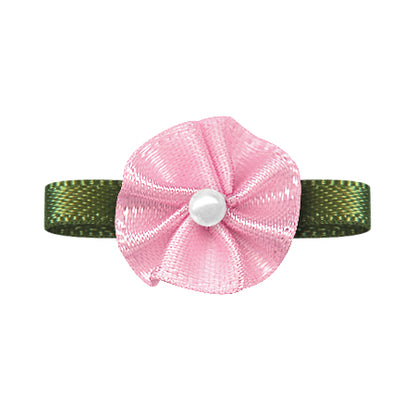 Blush Bow with Flower Foliage – Single Face Satin (20pcs)