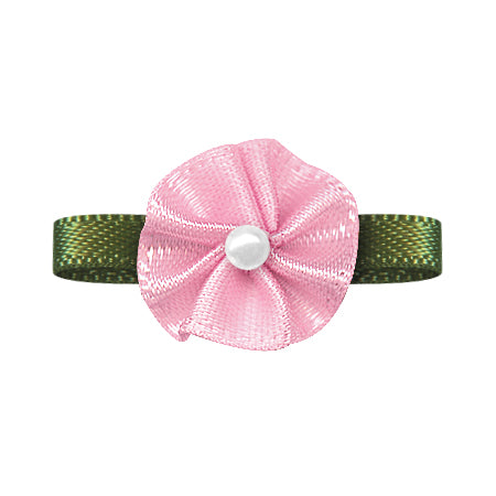 Blush Ribbon Bow with Flower Foliage – Single Face Satin (10pcs)