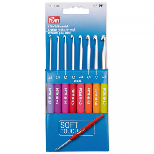 Crochet hooks for wool set with soft handle, 2-6mm
