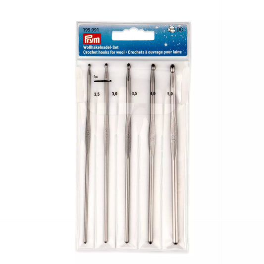 Crochet hooks for wool set with guide plate, 14cm, 2.50 - 5.00mm