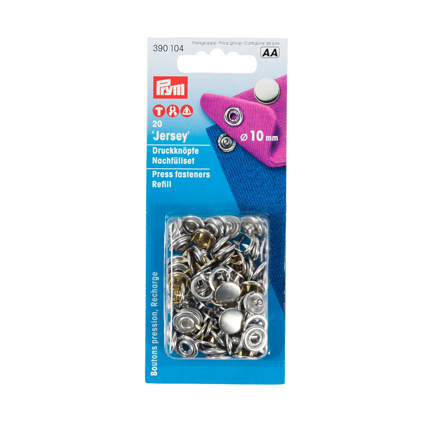 Non-sew refill for 390120, smooth cap, 10mm, silver-coloured