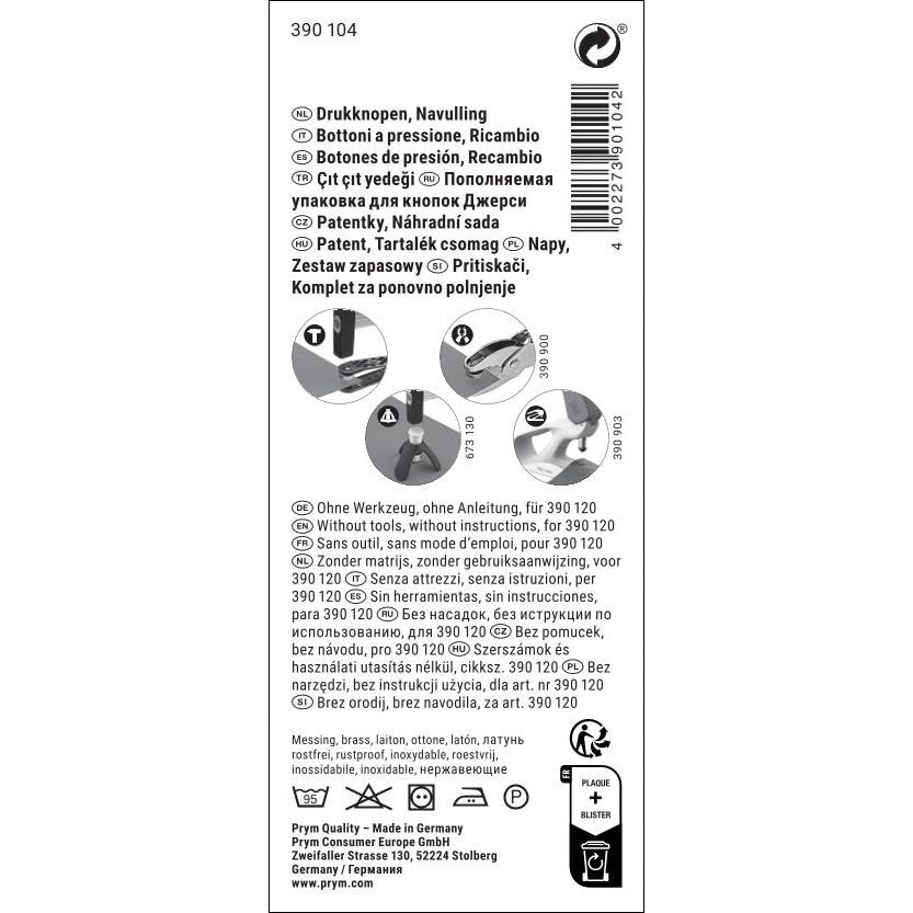 Non-sew refill for 390120, smooth cap, 10mm, silver-coloured