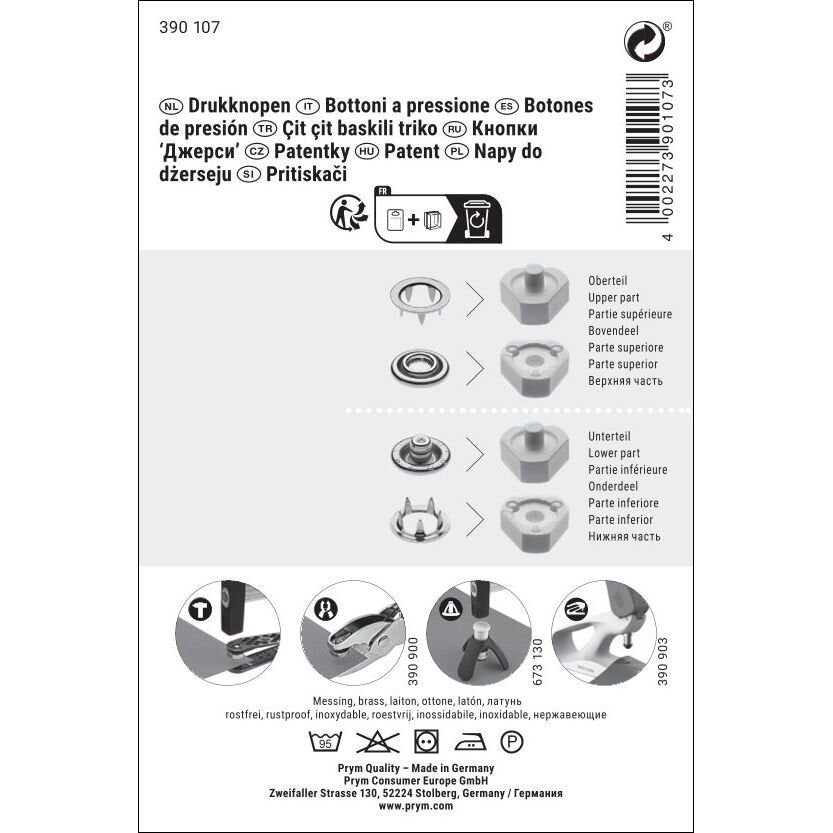 Non-sew press fastener jersey, retaining ring, 10mm, silver-coloured