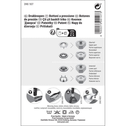 Non-sew press fastener jersey, retaining ring, 10mm, silver-coloured