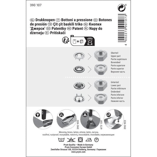 Non-sew press fastener jersey, retaining ring, 10mm, silver-coloured
