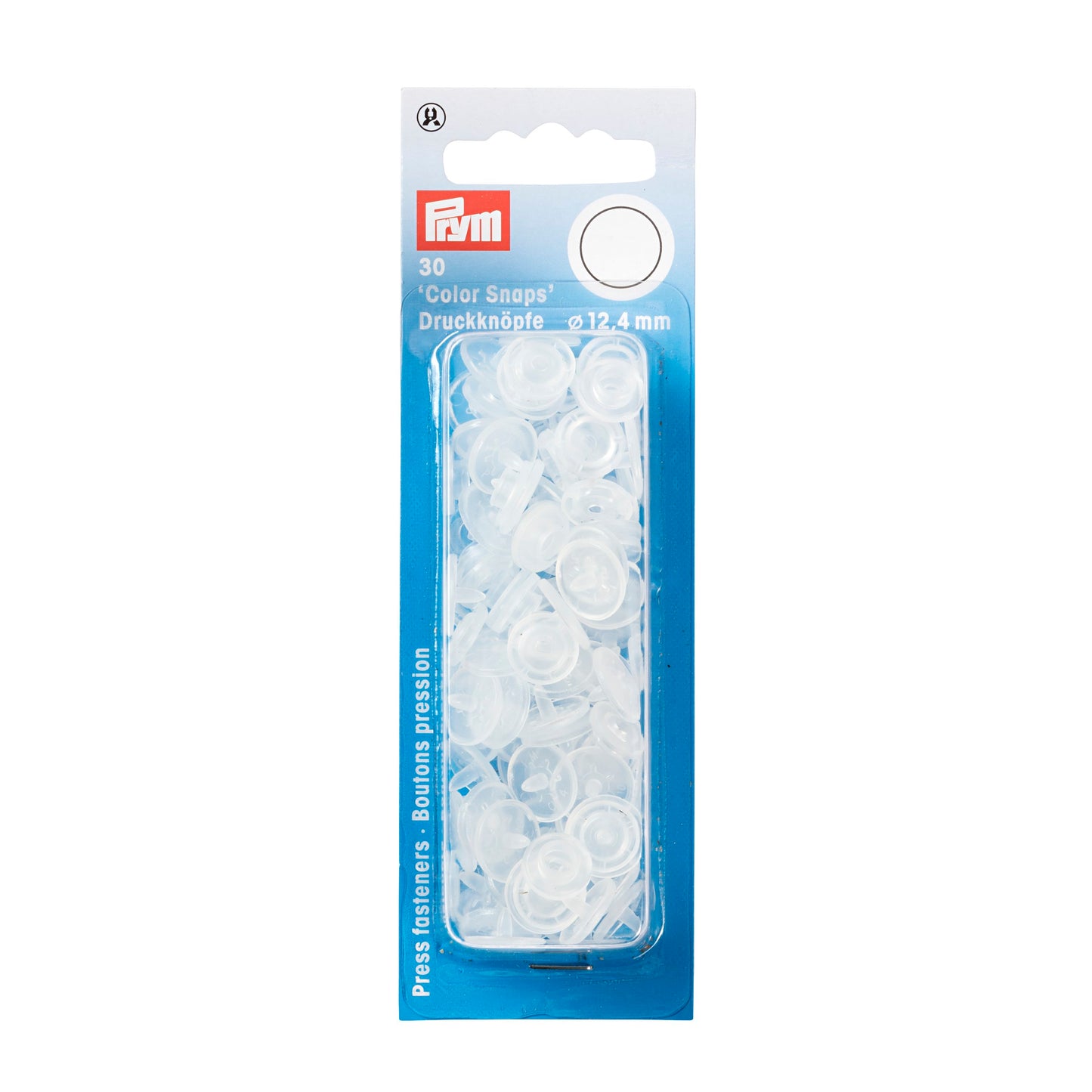 Non-sew press fasteners, Colour Snaps, round, 12.4mm, transparent