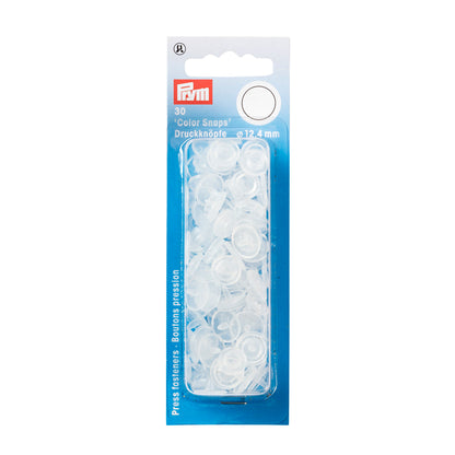 Non-sew press fasteners, Colour Snaps, round, 12.4mm, transparent