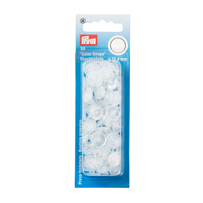 Non-sew press fasteners, Colour Snaps, round, 12.4mm, transparent