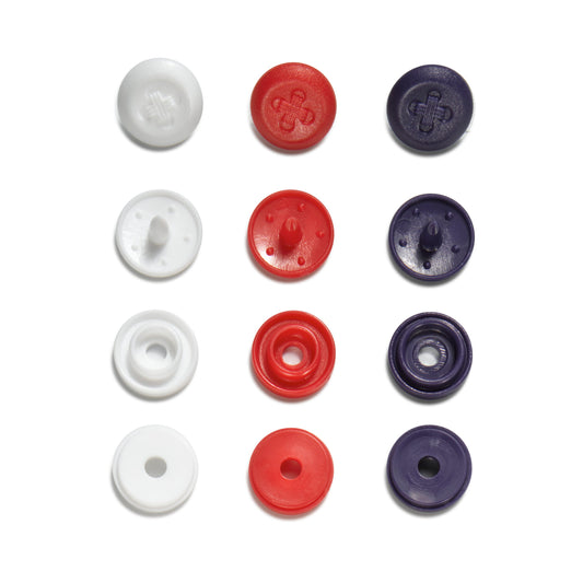 Press fasteners 'Color Snaps Mini', sew-on look, Prym Love, red/white/navy blue(36pc)