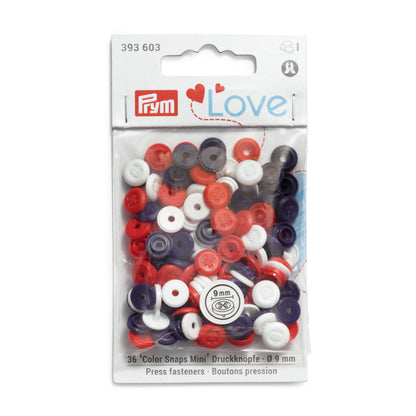 Press fasteners 'Color Snaps Mini', sew-on look, Prym Love, red/white/navy blue(36pc)