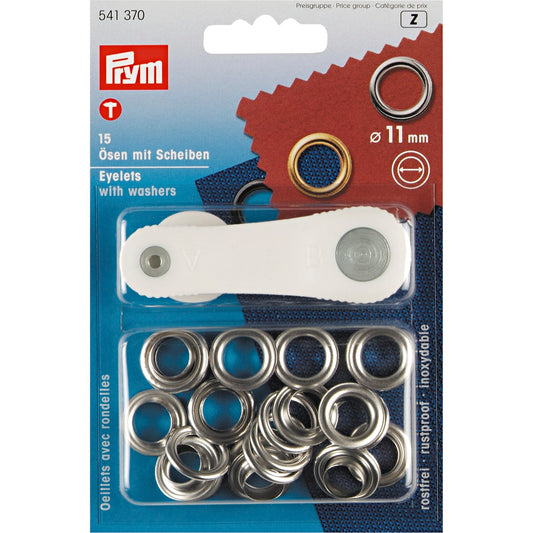 Eyelets and washers, 11.0mm, silver-coloured