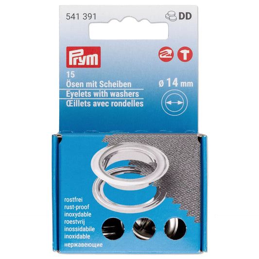Eyelets and washers, 14.0 mm, silver-coloured