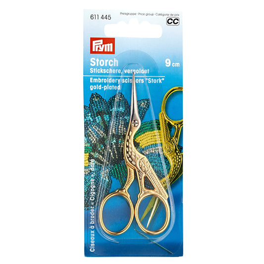 Embroidery Scissors Stork 3 1/2'' 9 cm gold coloured