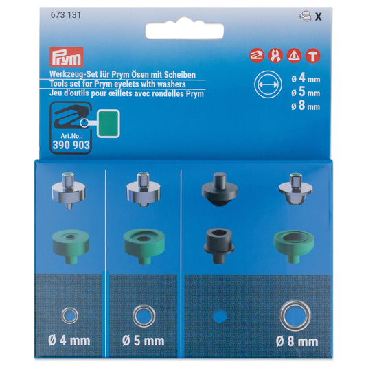 Tools set for Prym eyelets with washers, 4, 5 and 8 mm