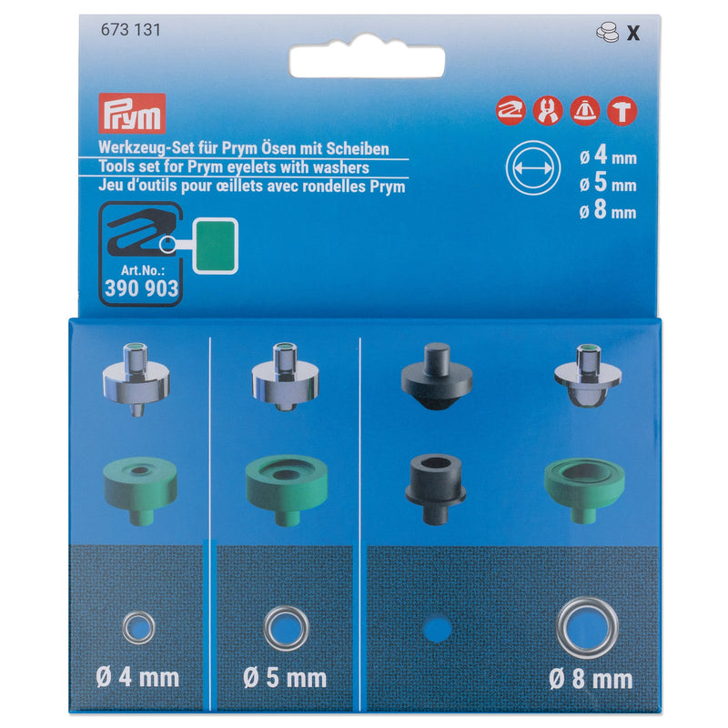 Tools set for Prym eyelets with washers, 4, 5 and 8 mm
