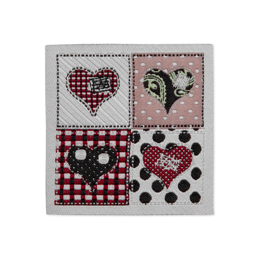 Applique exclusive handmade label hearts,brown/beige