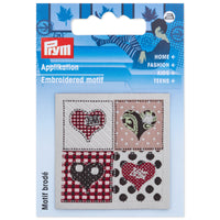 Applique exclusive handmade label hearts,brown/beige