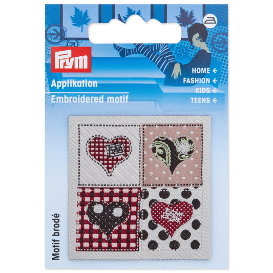 Applique exclusive handmade label hearts,brown/beige