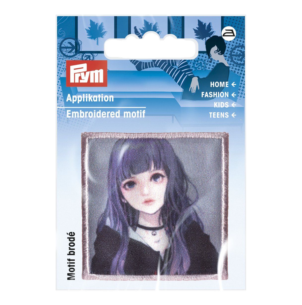Appliqué K-Pop label girl, purple hair