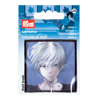 Appliqué K-Pop label boy, white hair