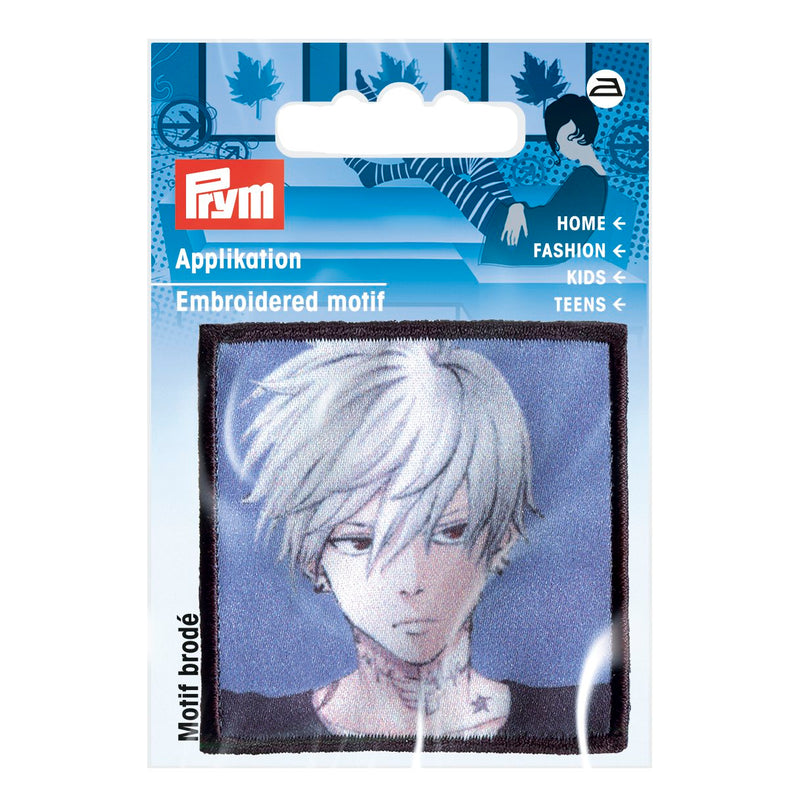 Appliqué K-Pop label boy, white hair