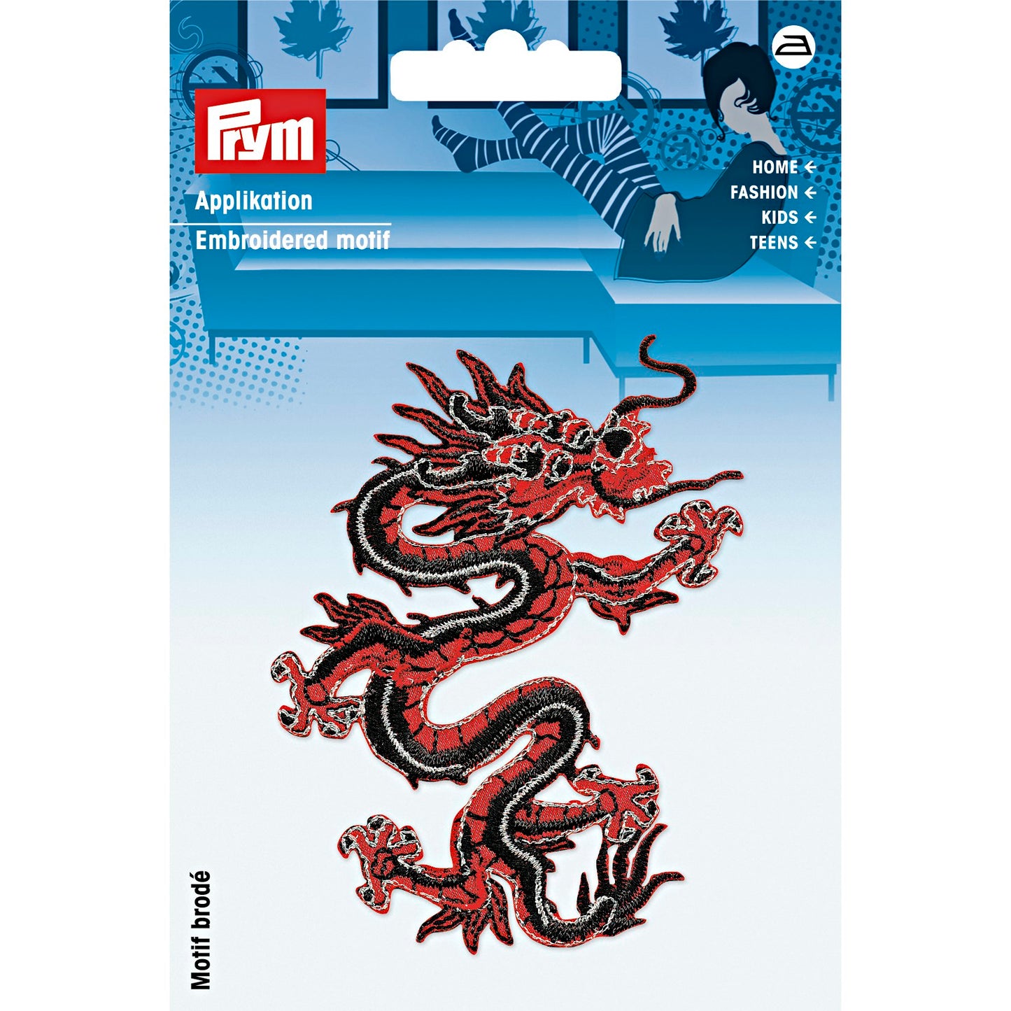 Applique Asia, dragon, red/black
