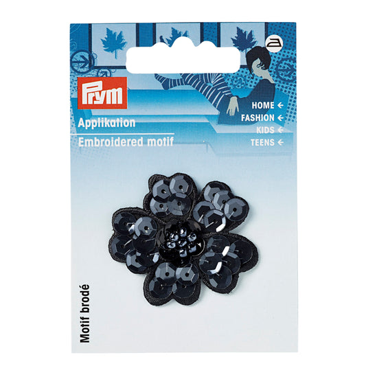 Applique sequin flower black