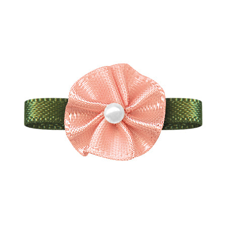 Blush Bow with Flower Foliage – Single Face Satin (20pcs)