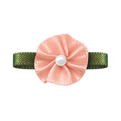 Blush Bow with Flower Foliage – Single Face Satin (20pcs)