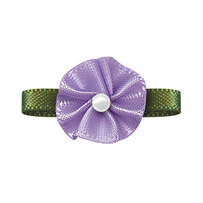 Blush Bow with Flower Foliage – Single Face Satin (20pcs)