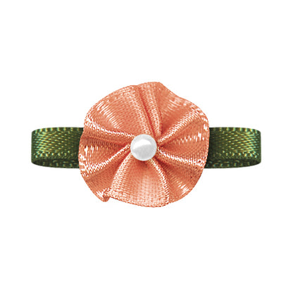 Blush Bow with Flower Foliage – Single Face Satin (20pcs)