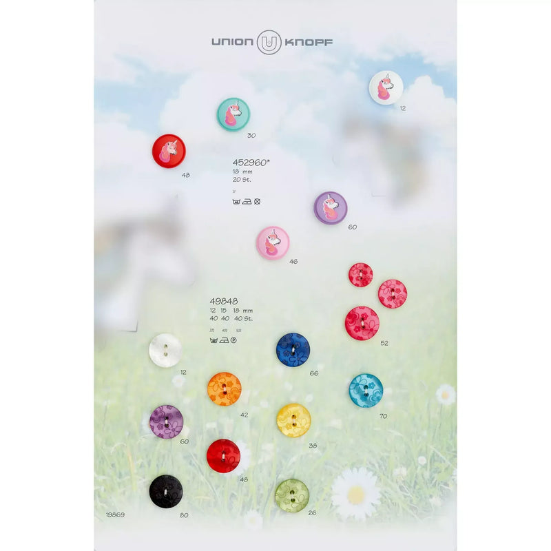 Polyester button Unicorn shank 18mm