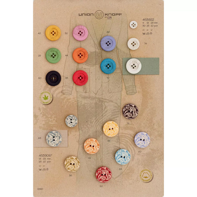 Hemp/polyester button, 4-holes, recycled, 18mm
