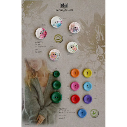Cotton/polyester button 2-holes, recycled, Flowers 25mm