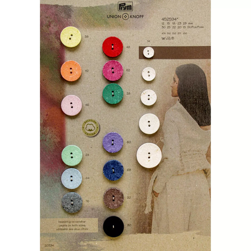 Cotton/polyester button 2-holes, recycled,15mm,18mm